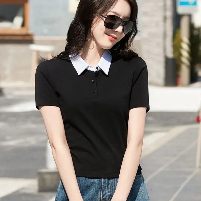 

Summer Outfit Woman Tshirt Slim Polo Neck T Shirt for Women Cheap Tops Clothing Trend 2025 Fashion in Korean Popular Clothes New