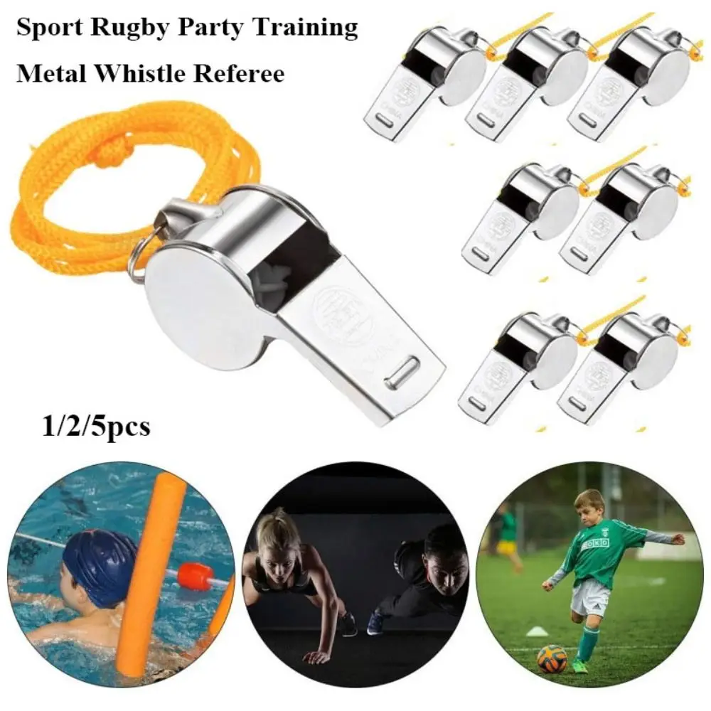 1/2/5pcs With Rope Metal Whistle Stainless Steel Soccer Football Basketball Referee Sport Whistle Training School Whistle