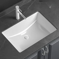 Ceramic 3-Layer Glazed Undermount Sink  Stain-Resistant Hand Basin  Durable Embedded Vanity Sink Overflow-Proof Bathroom Sink