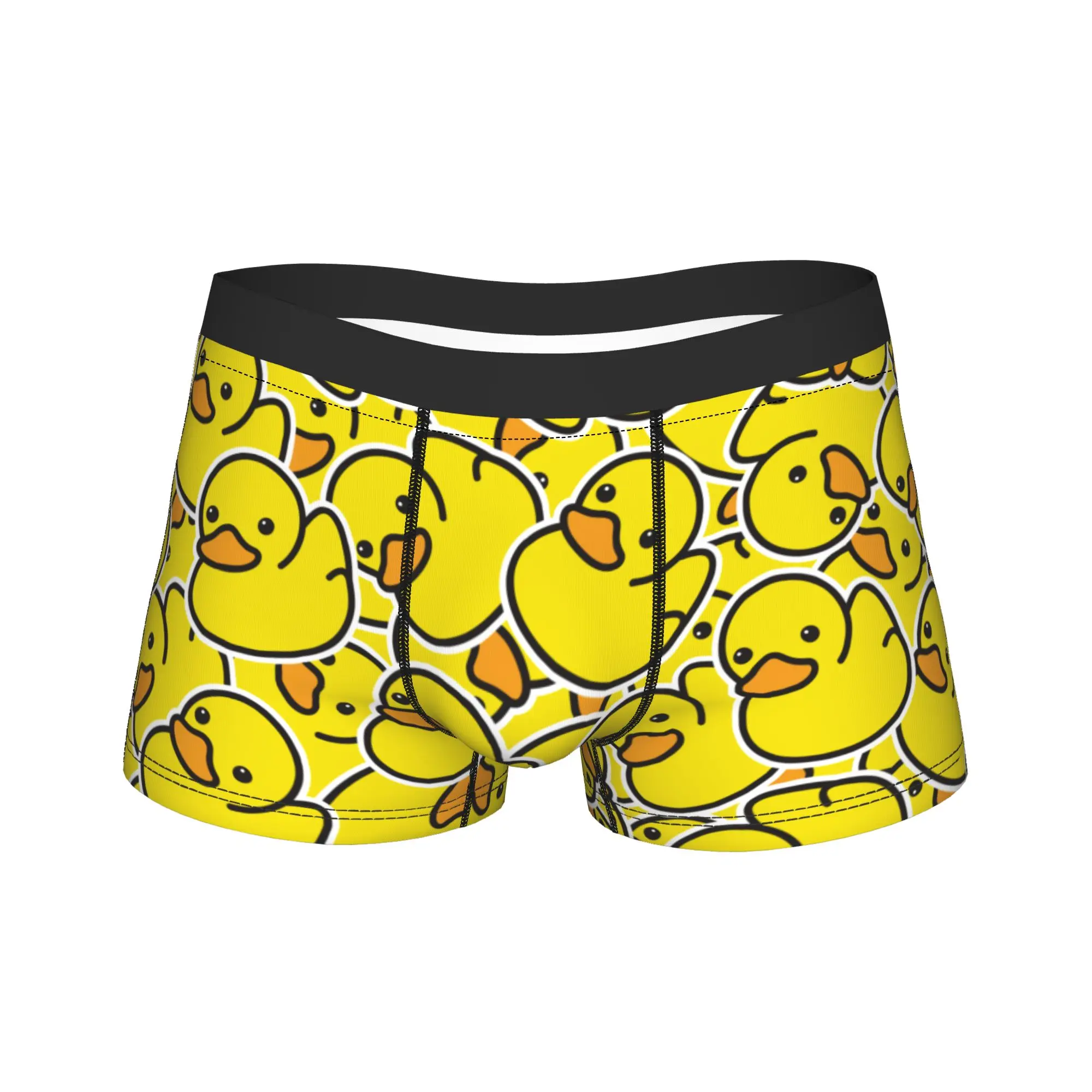 

Men's Cartoon Yellow Duck Pattern Long Underwear Novelty Boxer Briefs Shorts Panties Male Breathable Underpants Plus Size