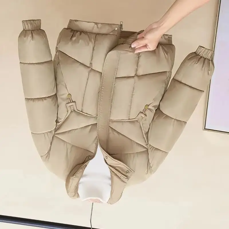 

Модные парки, женская куртка, корейская новая осенне-зимняя свободная утолщенная теплая куртка с воротником-стойкой, короткое пуховое хлопковое стеганое пальто, женский топ