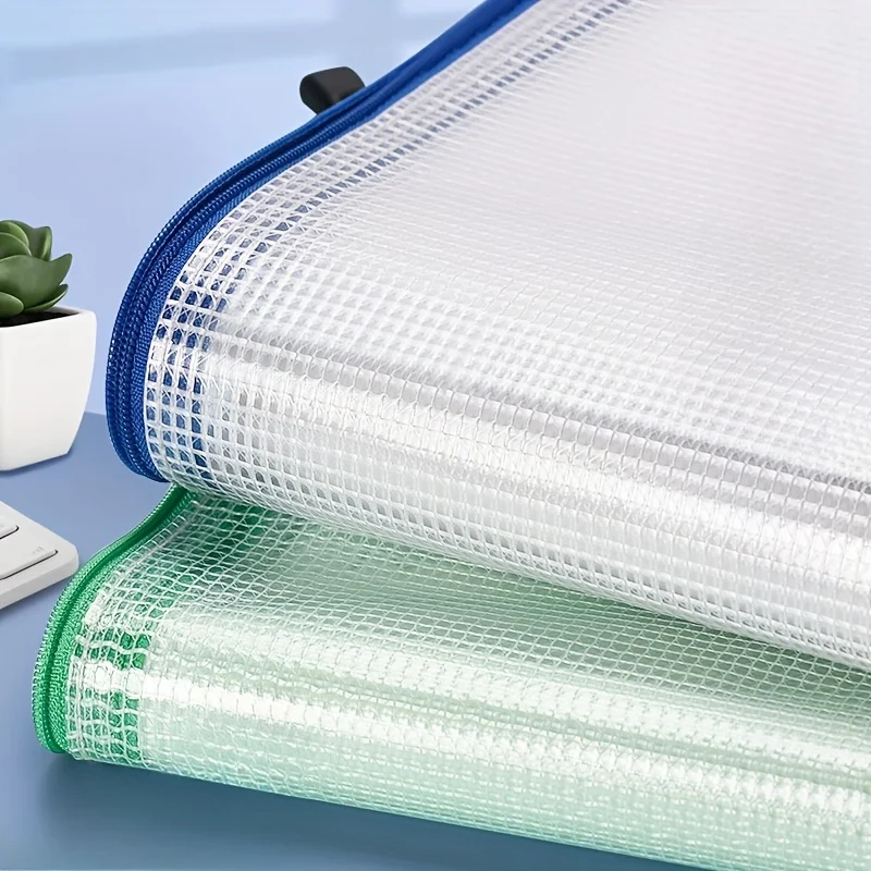 5pcs A3/A4 Waterproof PVC Art Storage Bag with Zipper, Extra Large Capacity Data and Drawing Organizer with Color Grid Design