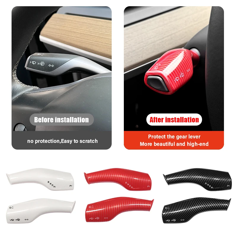 2PC Carbon Fiber Steering Wheel Whift Protection Cover For Tesla Model 3 Model Y ABS Car Column Shift Knob Cover Decor For Tesla image 2