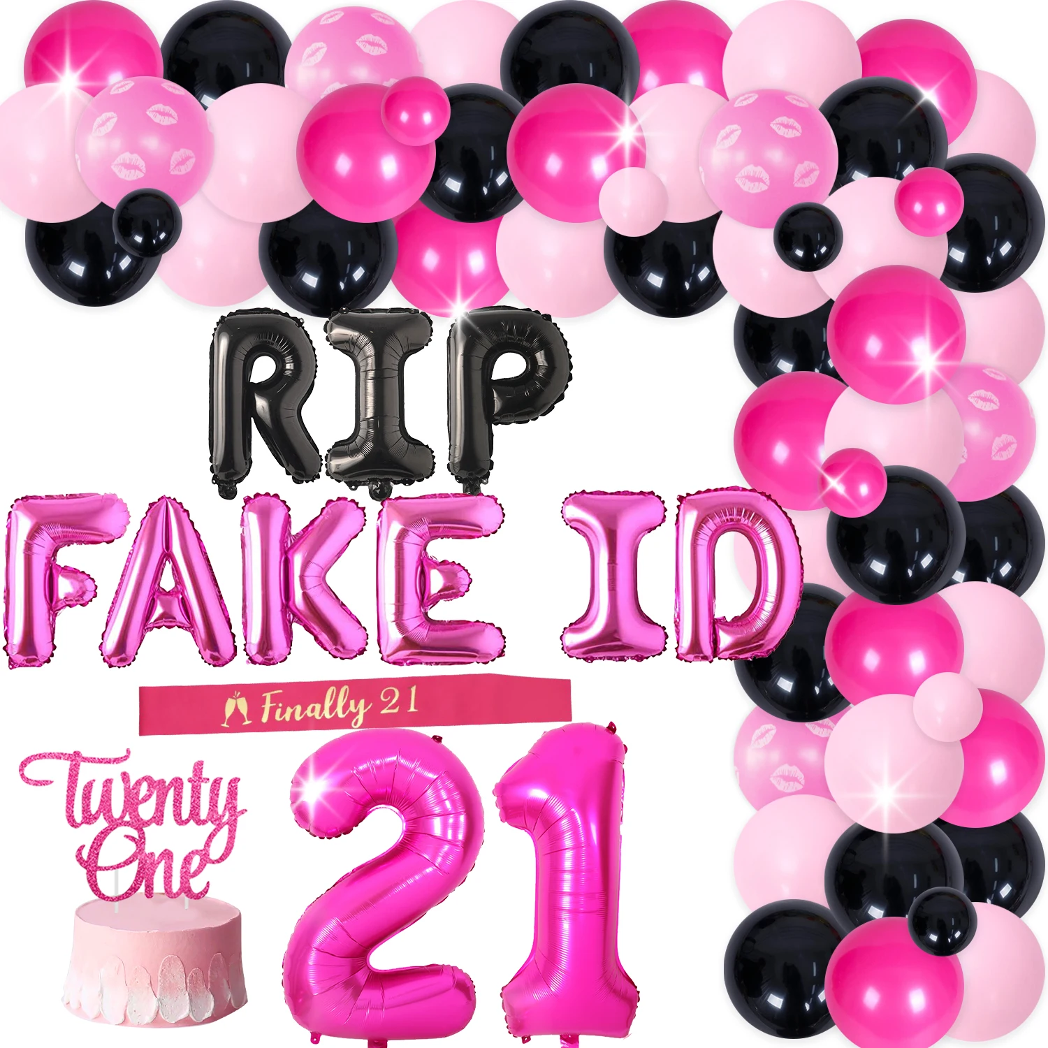 Pink Balloon Garland Arch for Girl, RIP FAKE, ID 21 Balloons, Cake Topper, Party Supplies