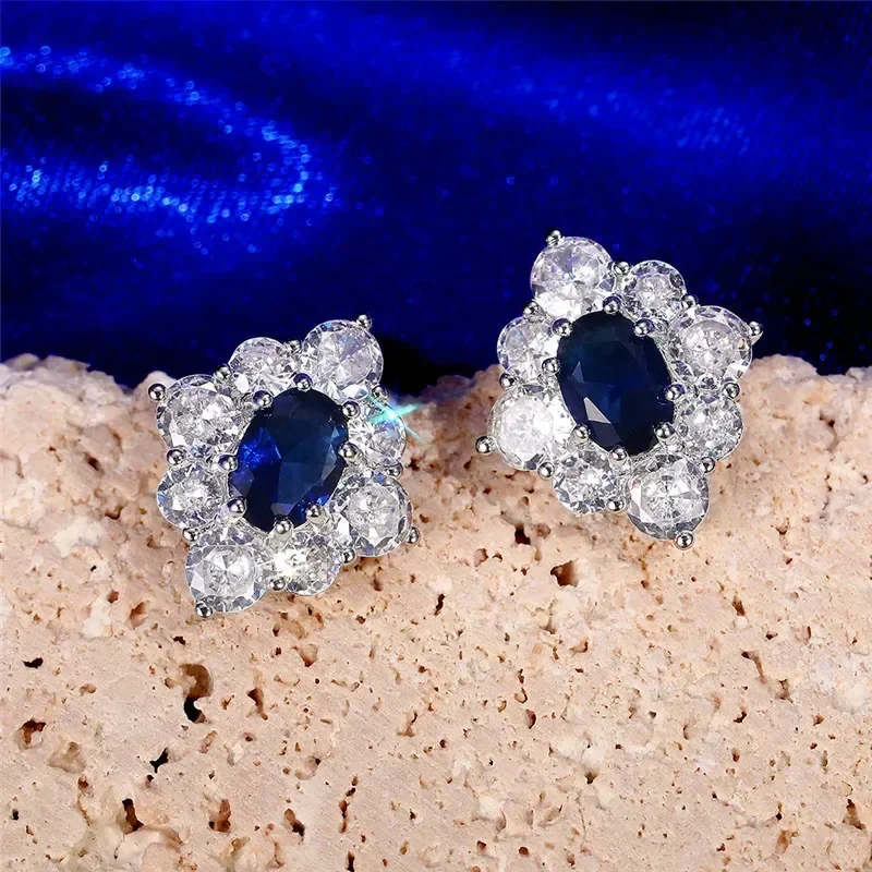 Temperament Royal Blue Light Luxury Zircon Earrings 2024 New Fashion  Ins Style Attending Banquet Jewelry