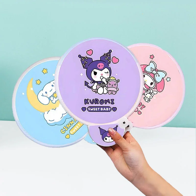 Miniso Hello Kitty Foldable Hand Fan Cartoon Cute Kuromi Polyester Nylon Manual Fan Kawaii Printing Cinnamoroll Small Bag Fan