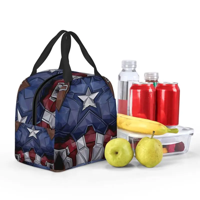 Custom Captain America Lunch Box for Women Leakproof Cooler Thermal Food Insulated Lunch Bag Work Portable Picnic Tote Bags