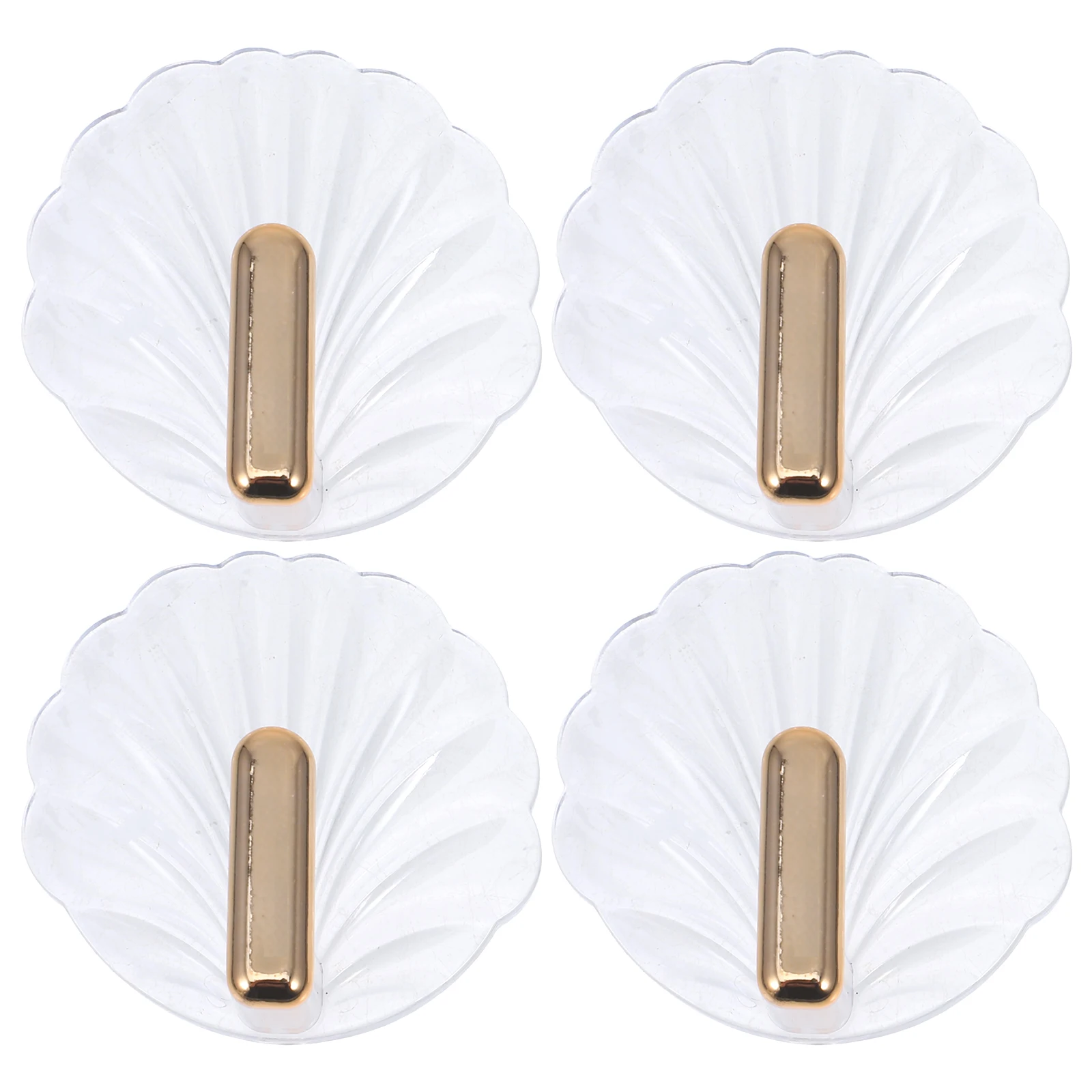 

4pcs Shell Shaped Hooks Transparent Gold Plated Wall Stickers Punch Free Adhesive Hooks for Bathroom Bedroom Decorative Key