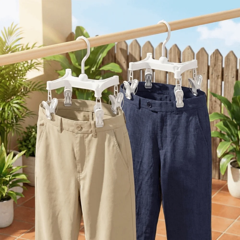 360° Rotatable H Shaped Trouser Hanger Efficient Wind-Resistant Underwear Drying Rack with Clips Space Saving Pants Hanger