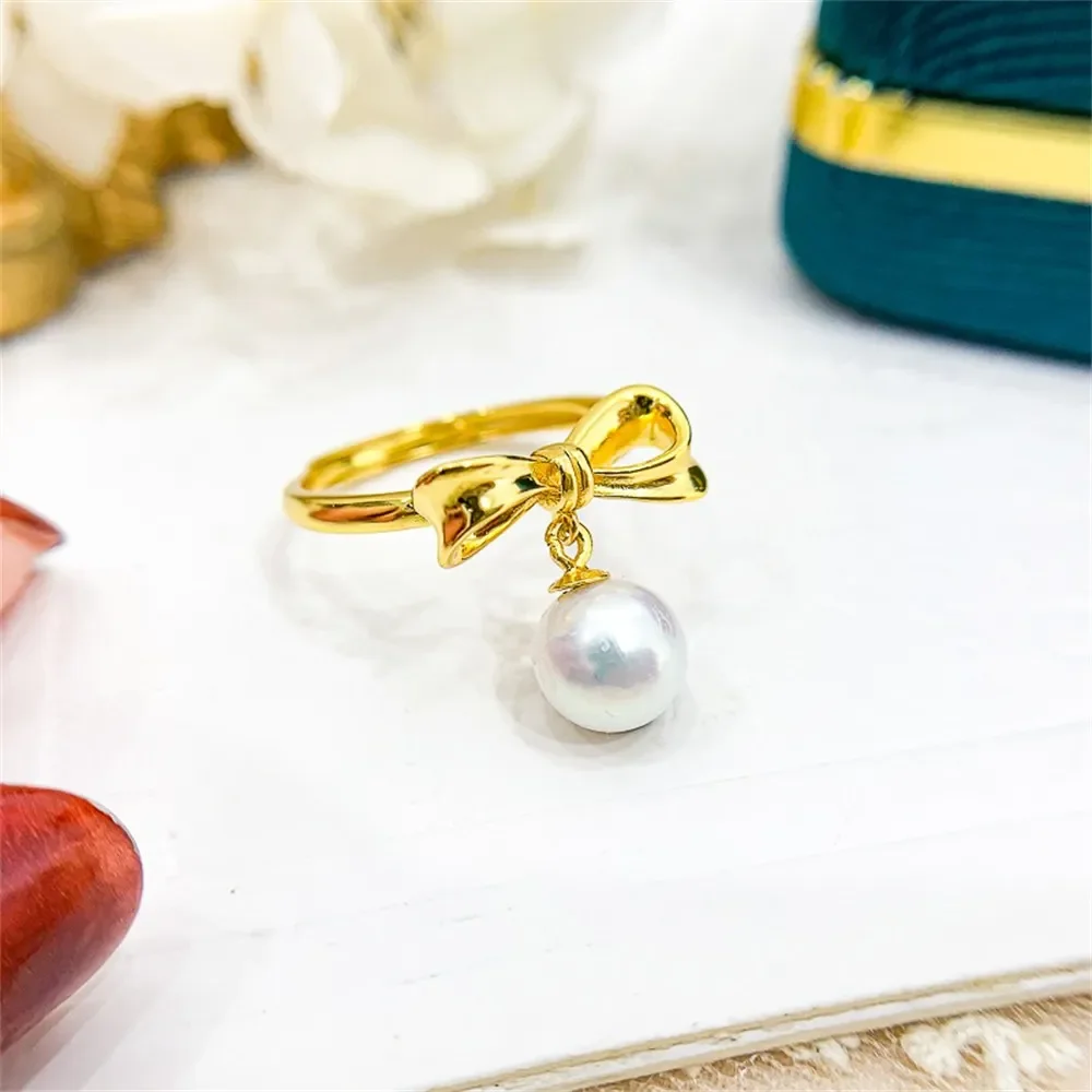 

DIY Pearl Ring Accessories S925 Sterling Silver Ring Empty Holder Fashionable Gold Silver Jewelry Holder Fit 6-9mm Circle Z153