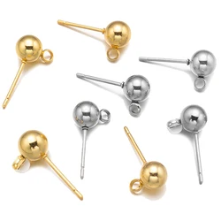 20pcs Gold Stainless Steel Round Ball Ear Post Stud Pins Stoppers with Loop Connector For DIY Dangle Ear Jewelry Making Supplies