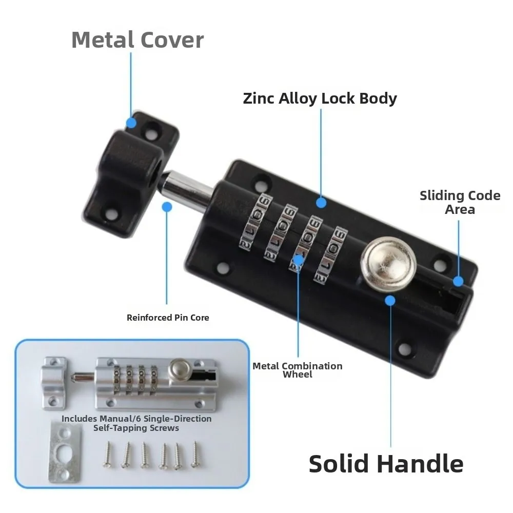 Anti-Rust Digital Deadbolt Lock 4 Digit Pin Code Anti-theft Password Padlock No Drilling Waterproof Keyless Door Catch