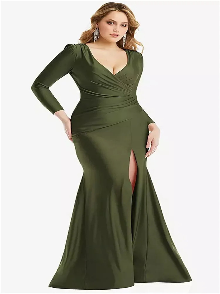 

Sexy Long Sleeveless V-Neck Evening Dresses High Side Slit Bride dresses Formal Occasion Dresses Long Prom Gown vestidos de novi