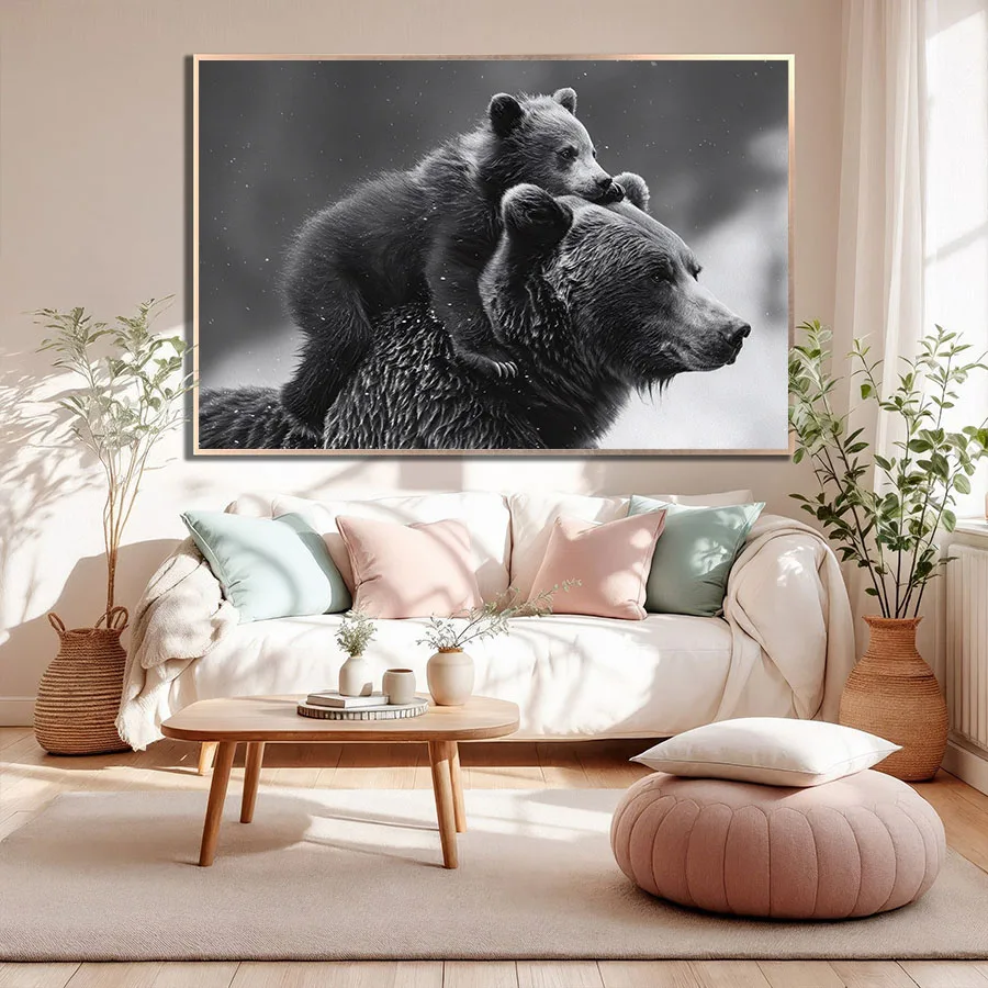 Modern Bear and Cub Animal Canvas Painting Poster and Prints,Nordic Style Wall Art For Living Room Home Deacor No Frame