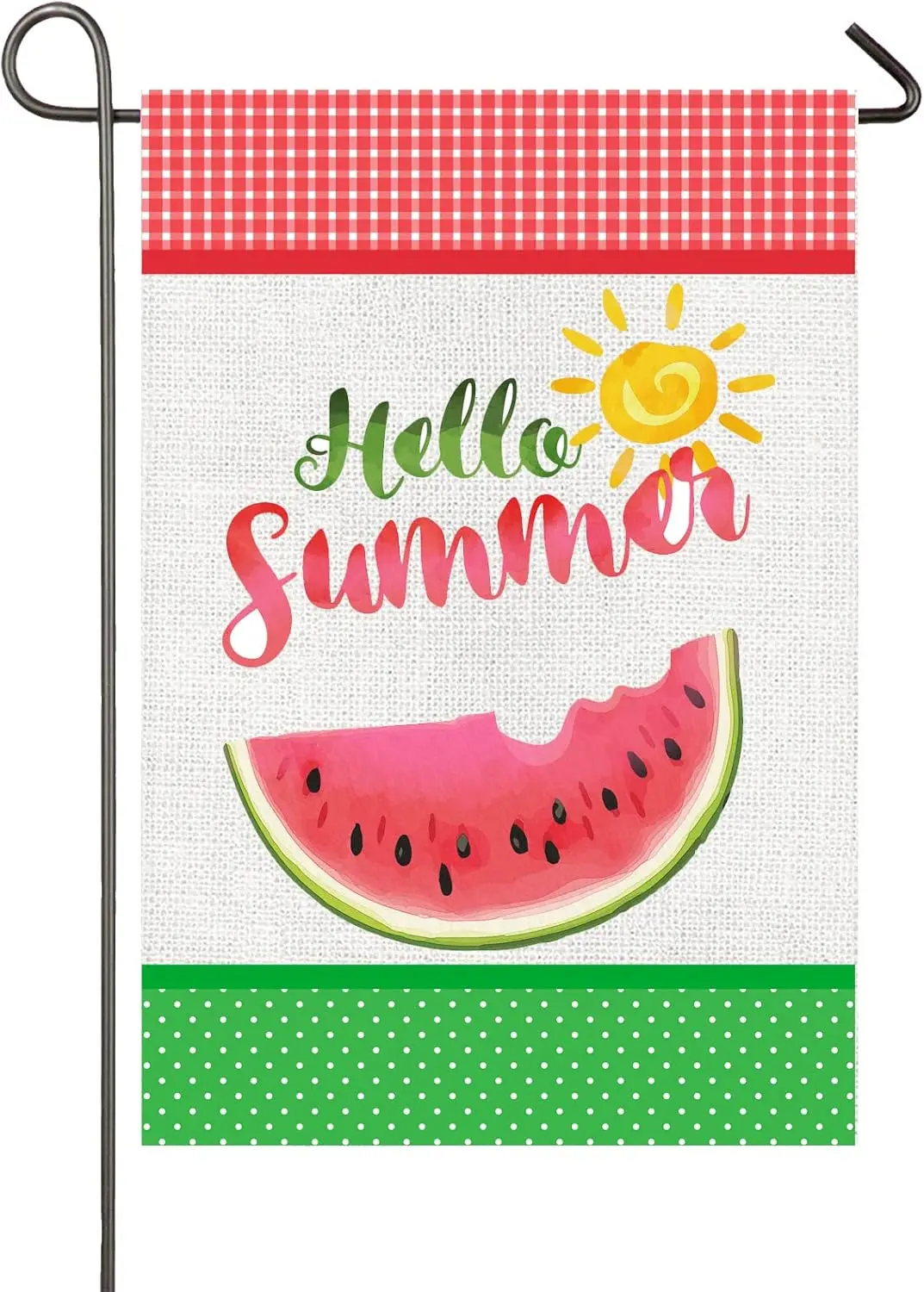 Hello Summer Garden Flag 12x18 Inch Double Sided Watermelon Garden Flag Buffalo Plaid Burlap Summer Flags For Outside Beach Pool