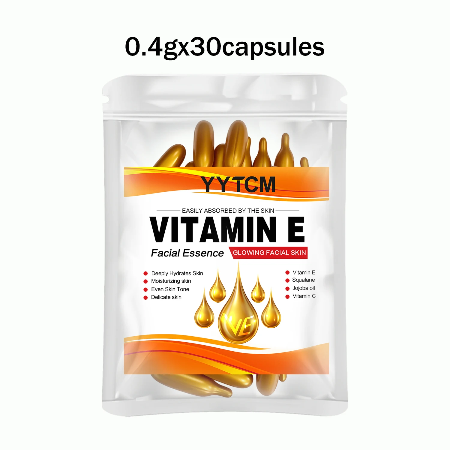 Vitamine E Diep Hydraterende Capsule Essence, Hydrateert en Verzacht de Huid, Bevat Plantaardige Squalane, Vitamine C, Diep Hydraterende en Huidverhelderende Essence (0,4Gx90 Capsules)/Fles-1 Fles