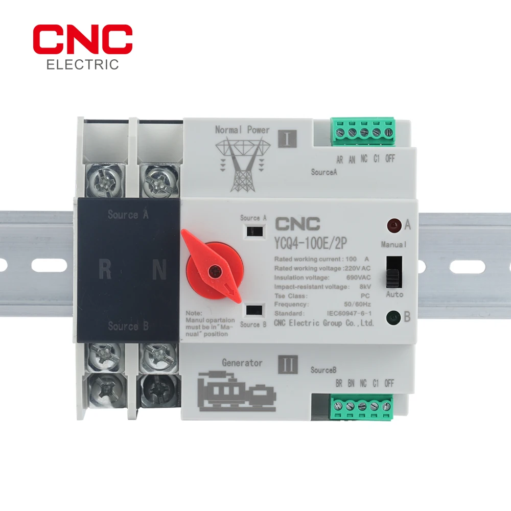 YCQ4-100E CNC/2p Din Rail podwójna moc automatyczny przełącznik transferu przełącznik przetworników, przełączniki elektryczne nieprzerwana moc