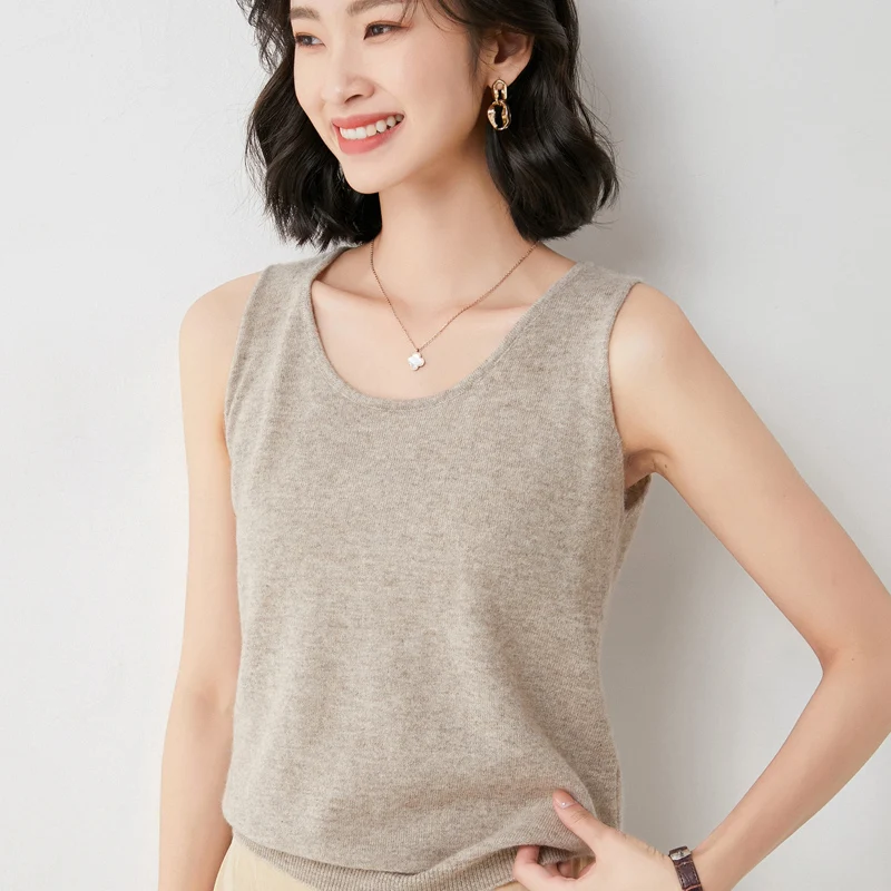 

Облегающий шерстяной свитер, жилет, женский вязаный круглый базовый слой, майка с широким плечевым ремнем, повседневная весенняя мода