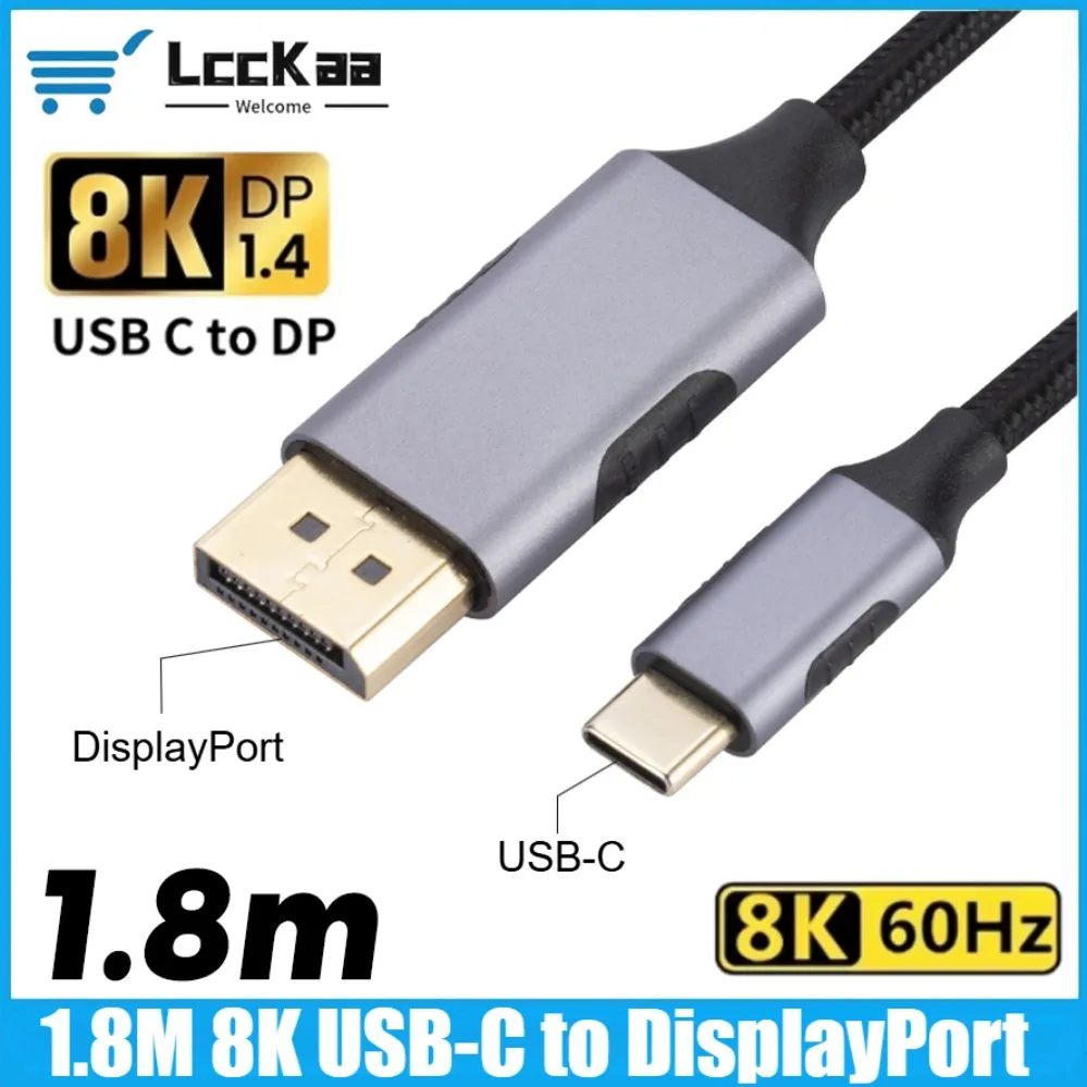 

USB-C To DisplayPort 1.8M Braid Cable 8K@60Hz Type C 3.1 To DP Adapter Display Port 1.4 Thunderbolt 3 4 for MacBook Air Samsung