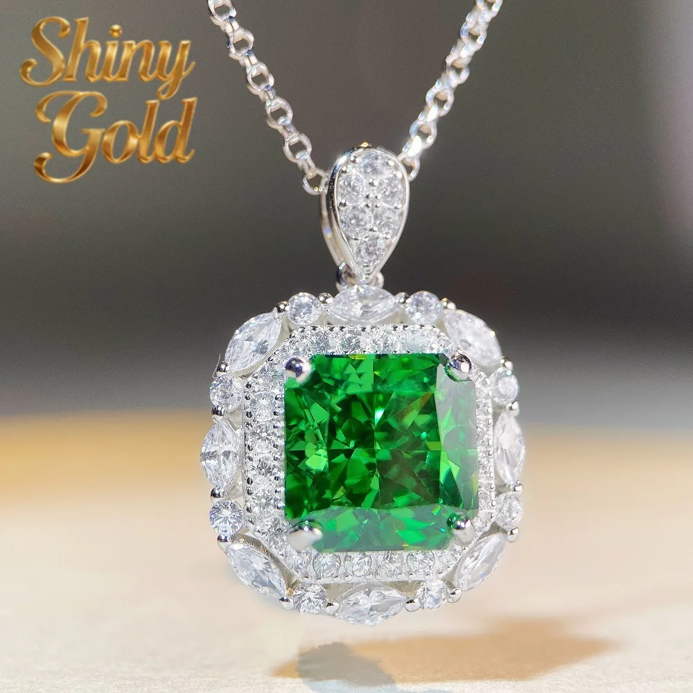 

Роскошное женское колье-подвеска ShinyGold из белого золота и платины PT950 с изумрудом и бриллиантами, квадратная подвеска с полным бриллиантовым паве