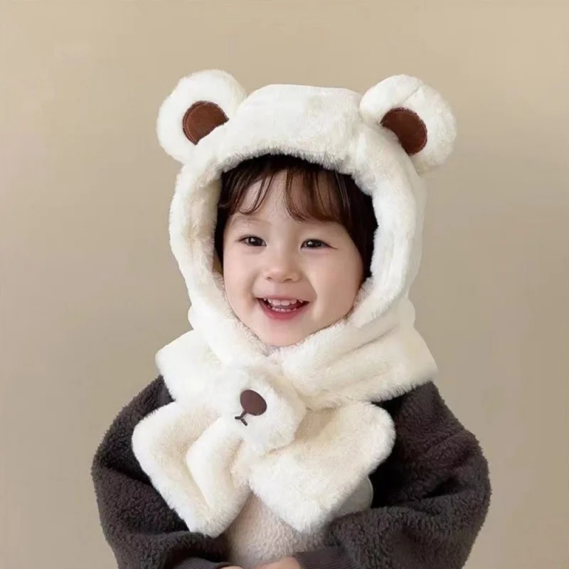 

Cute Kids Hats Winter Baby Thicken Fluffy Warm Bear Ear Caps Toddler Child Outing Windproof Bunny Shape Hat Beanie Caps Kid Gift