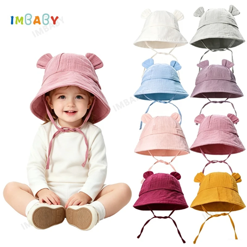 Baby Sun Hat UPF 50+ Protection, Breathable Cotton Bucket Hat with Chin Strap, Cute Ear Style Toddler Sun Cap for 0-2 Years Old