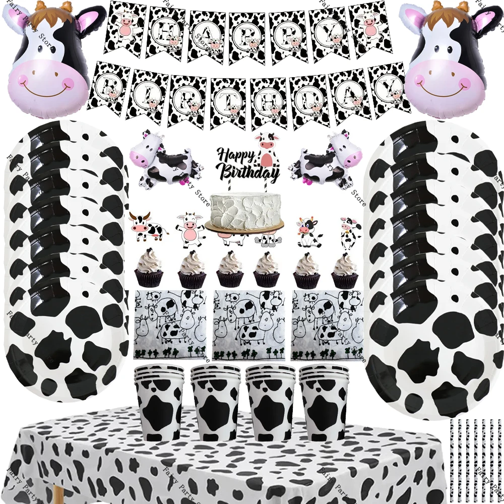 

Farm Cow Theme Birthday Party Decorations Disposable Cup Plate Tablecloth Animal Cow Balloons for Kids Baby Shower Decoration