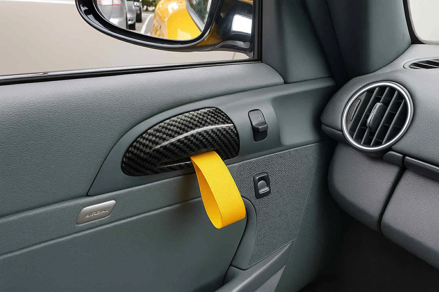 Glossy Carbon Fiber Interior Pull Handle (GT3RS Look) with 3 Color Straps – For Porsche 911 (997), Cayman & Boxster (987)