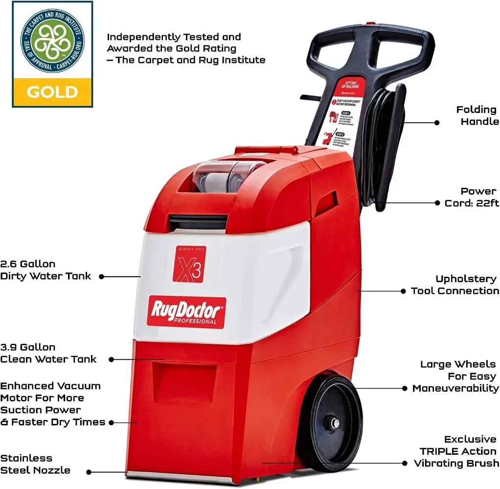 منظف السجاد التجاري Rug Doctor X3 - عبوة كبيرة من Red Oxy Pro، فرشاة رش تهتز حصرية ومستخلص مدمج