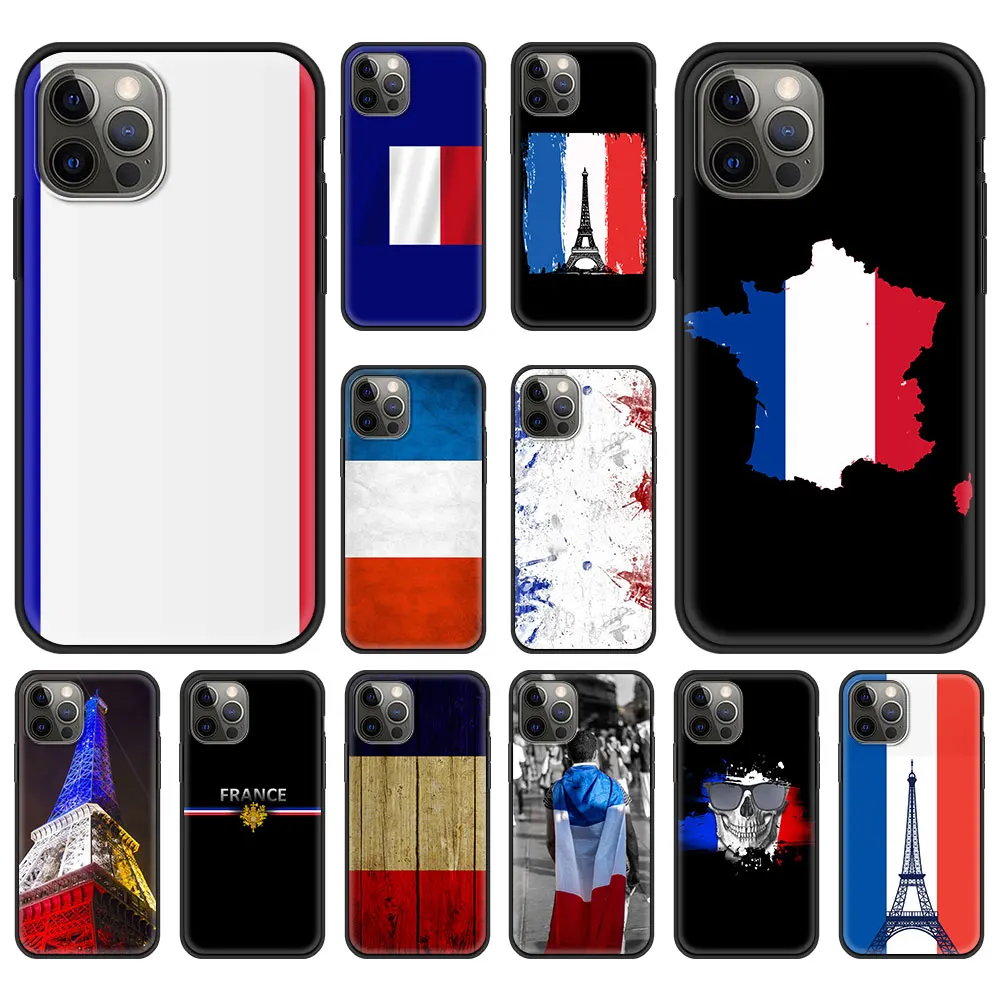 France Flag Emblem Luxury Phone Case For iPhone 13 15 14 12 11 Pro MAX XR X SE XS 7 8 Plus Soft Silicone Black Matte Cover