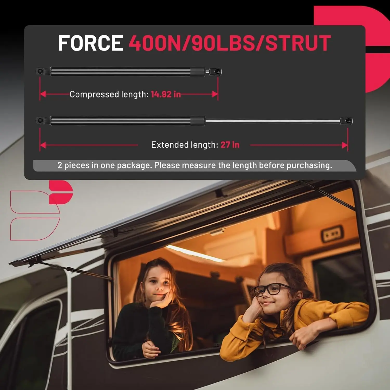 دعامات غاز C1615134 مقاس 27 بوصة 400N لغطاء Tonneau/باب المطبخ RV/غطاء تخييم شفافة (مجموعة من 2) #3