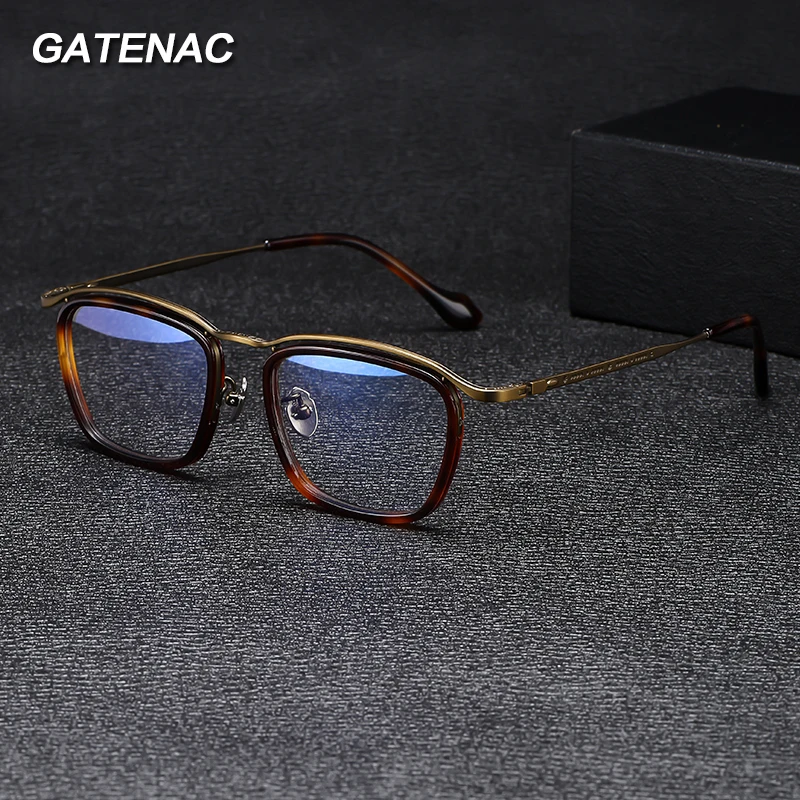 Vintage Pure Titanium Glasses Frame Men Retro Designer Square Handmade Acetate Eyeglasses Frame Women Luxury Brand Eyewear