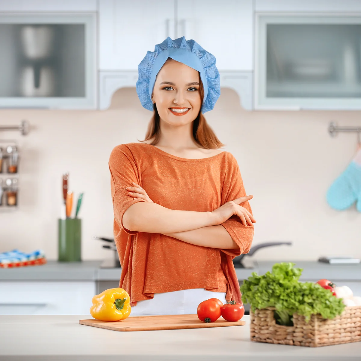 Gorro de Chef duradero, gorro de malla transpirable, tela suave y agradable para la piel, accesorio práctico para cocina, Catering, azul cielo