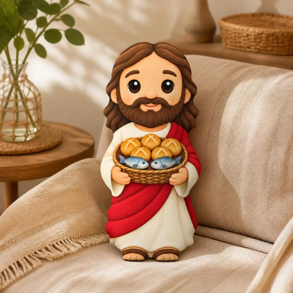 Jesus Feeding Five Thousand Cushion Loaves and Fishes Pillow Christian Biblical Miracle Religious Throw Pillow Home Decor