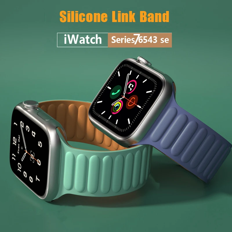 Silicone Link strap For Apple watch band 44mm 40mm 45mm/41mm 38mm 42mm Magnetic Loop bracelet iWatch Apple watch 5 4 3 se 6 7