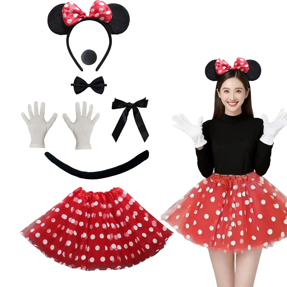 

Polka Dots Mouse Ears Headband Girls Halloween Costume Birthday Dress Up Accessories Nose Headpiece Skirt Vestidos
