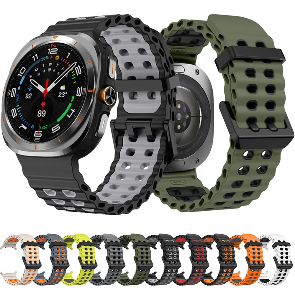 

Ocean Silicone Strap for Samsung Galaxy Watch 8-7 Ultra 47mm Original Replaceable Two-color Wristband Smart watch Accessories