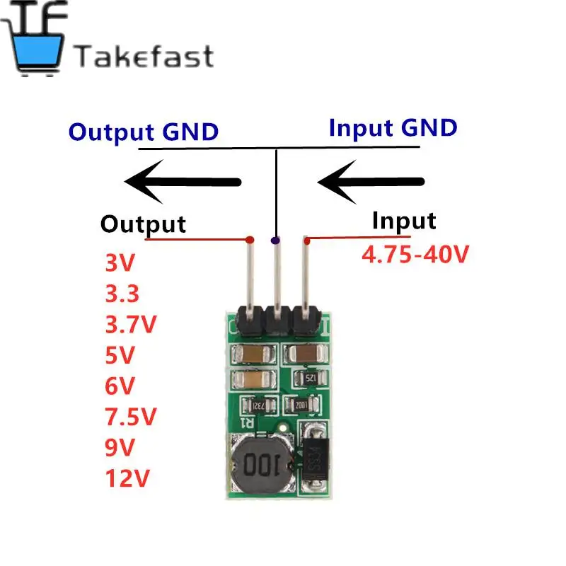 DC-DC DC 5-40V do 3V 3.3V 3.7V 5V 6V 7.5V 9V 12V 1A Buck Step Down Converter Moduł regulatora napięcia bez pinu
