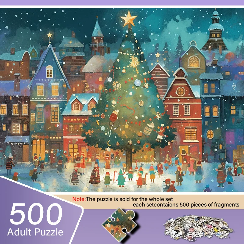 

A A Adult Mini Jigsaw Puzzle Featuring a Christmas Town Snow Scene Design - Scratch-resistant, High Difficulty, Suitable for A