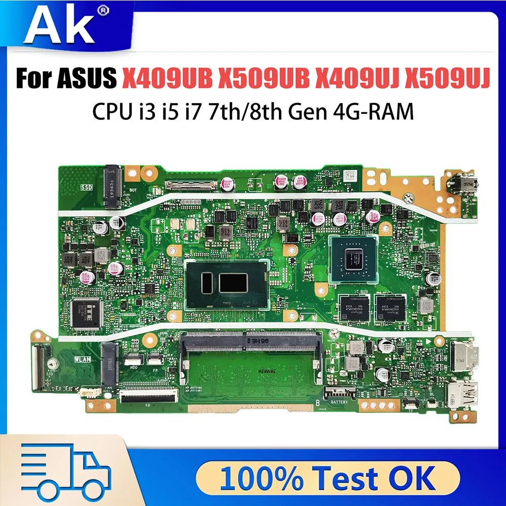 X409UB Mainboard For ASUS X509UB X409UJ X509UJ A409U A509U F409U F509U Laptop Motherboard CPU i3 i5 i7 7th 8th Gen 4G RAM