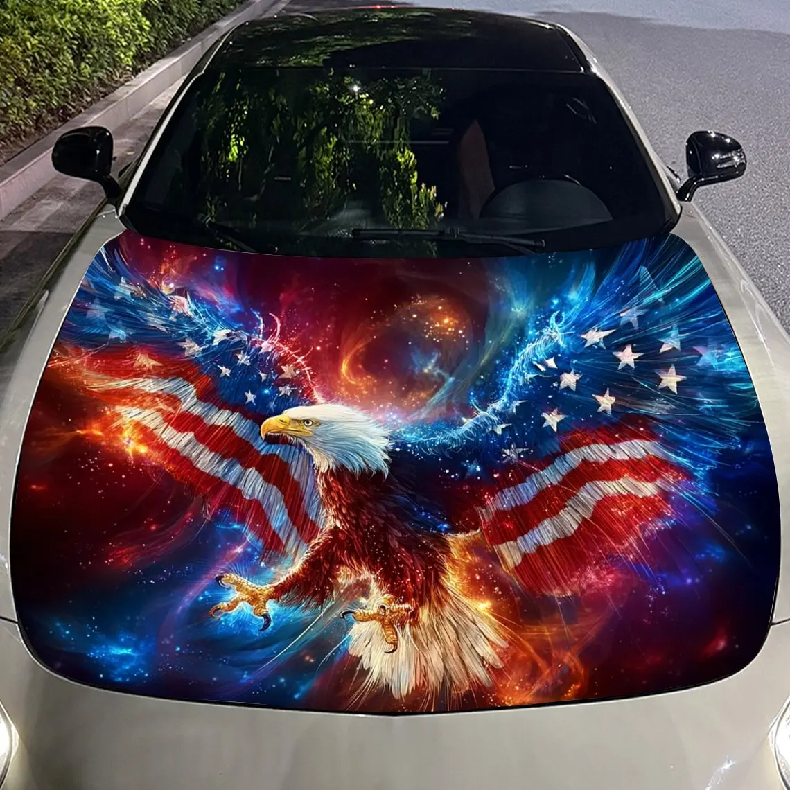 ملصق غطاء السيارة Star Spangled Banner Element Eagle - غلاف فينيل PVC متين لحماية المحرك، نمط أنيق وتصميم جريء، #4