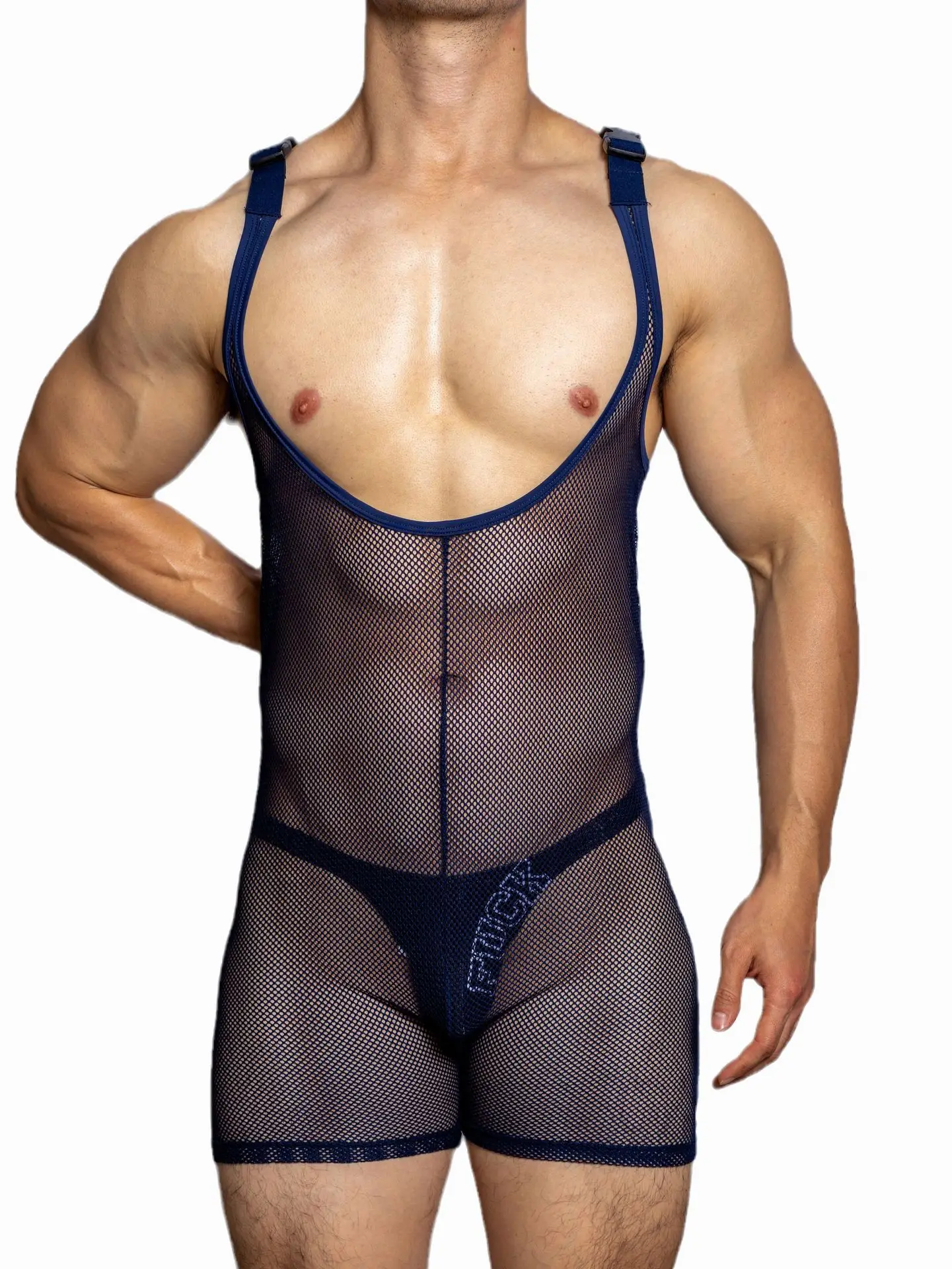 Men\'s Jumpsuit Temptation Suspender Youth Boxer Shapewear Transparent Sexy See-through Erotic Mesh Boxer Pants
