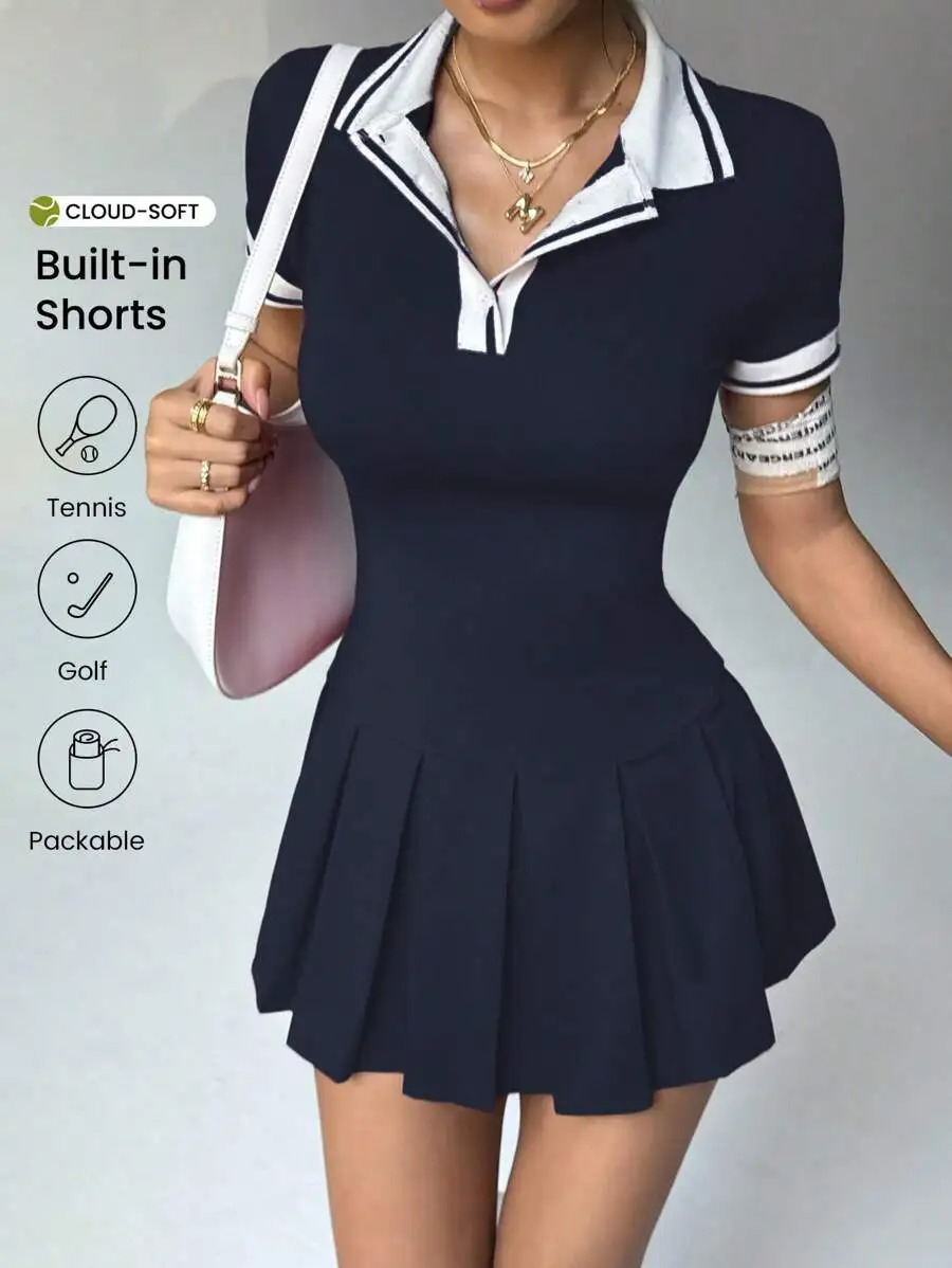 

Blue Tennis Dress With Built-In Shorts Women Sport Dress