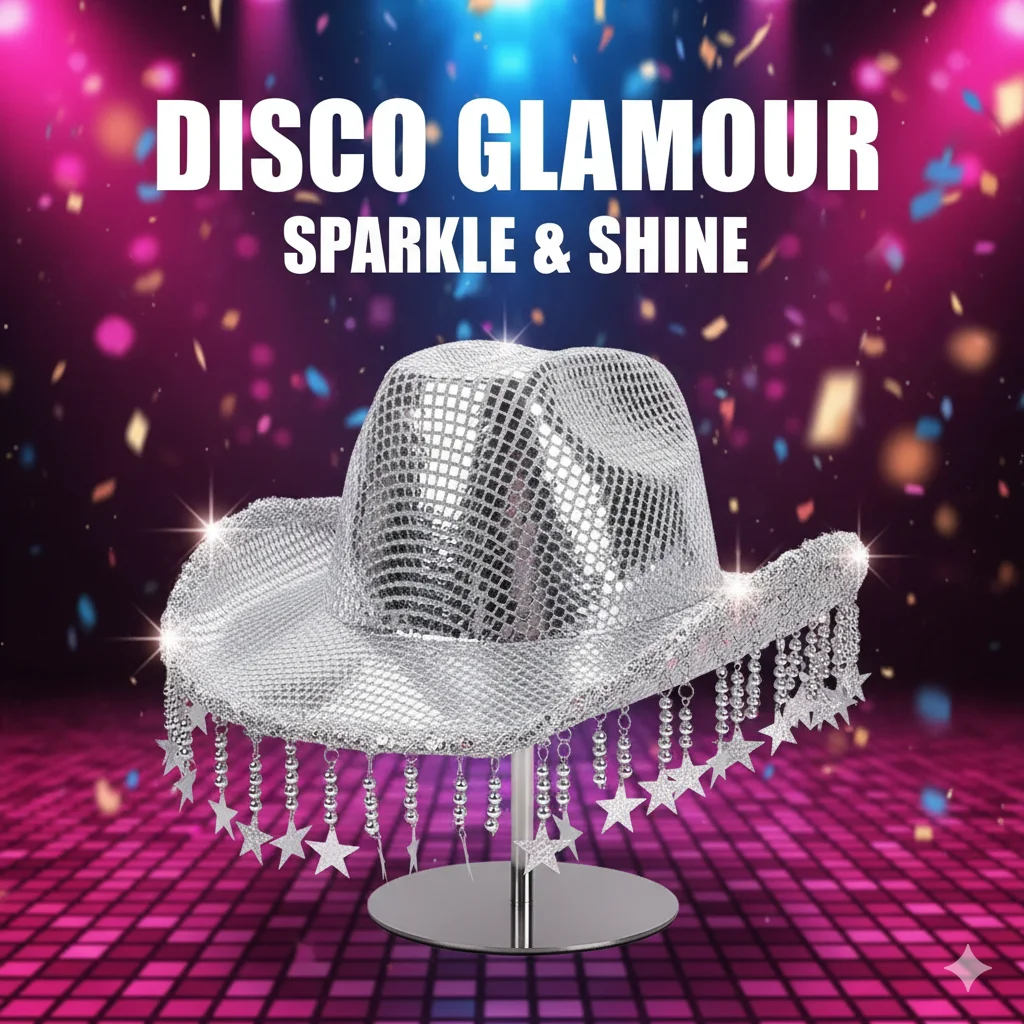 

Western Glitter Cowboy Hat Tassel Fringe Silver/Gold Party Hat For Bridal Shower Bachelorette Festival Outfits