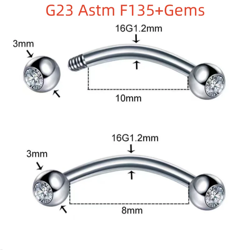 

Lot50pc G23 Astm F136 Кристальные драгоценные камни Змея Глаз пирсинг длинный стержень язык изогнутый 16G брови 16Gx 6/8/10/12/14/16/18x3 мм Ювелирные изделия для тела