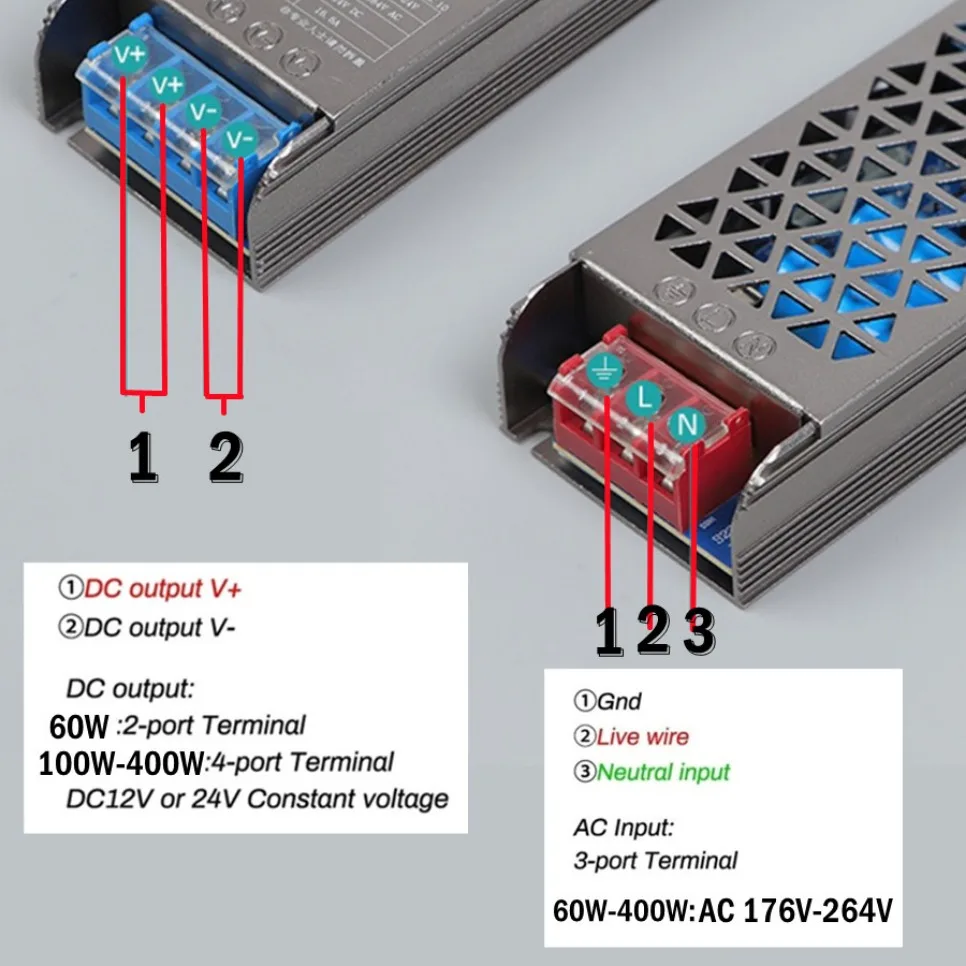 Super Thin AC DC Transformers 220V To 12V 24V Switching Power Supply 12 24 V Volt 60W 100W 200W 300W 400W A/D For Home lighting