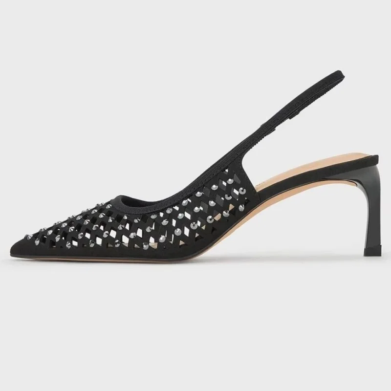 

Large Size 43 Women's Sandals for Summer 2025 New Rhinestone Mid Heels Sexy Bright Diamond Shallow Mouth Women's Single Shoes