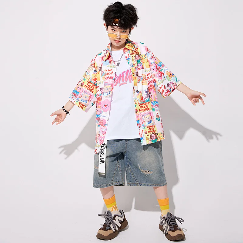 Mädchen Streetwear Kleidung Jungen Hip Hop Cooles T-shirt Cargo-Shorts Kinder Street Dance Kleidung Sets Kinder Jazz Kostüme Outfits