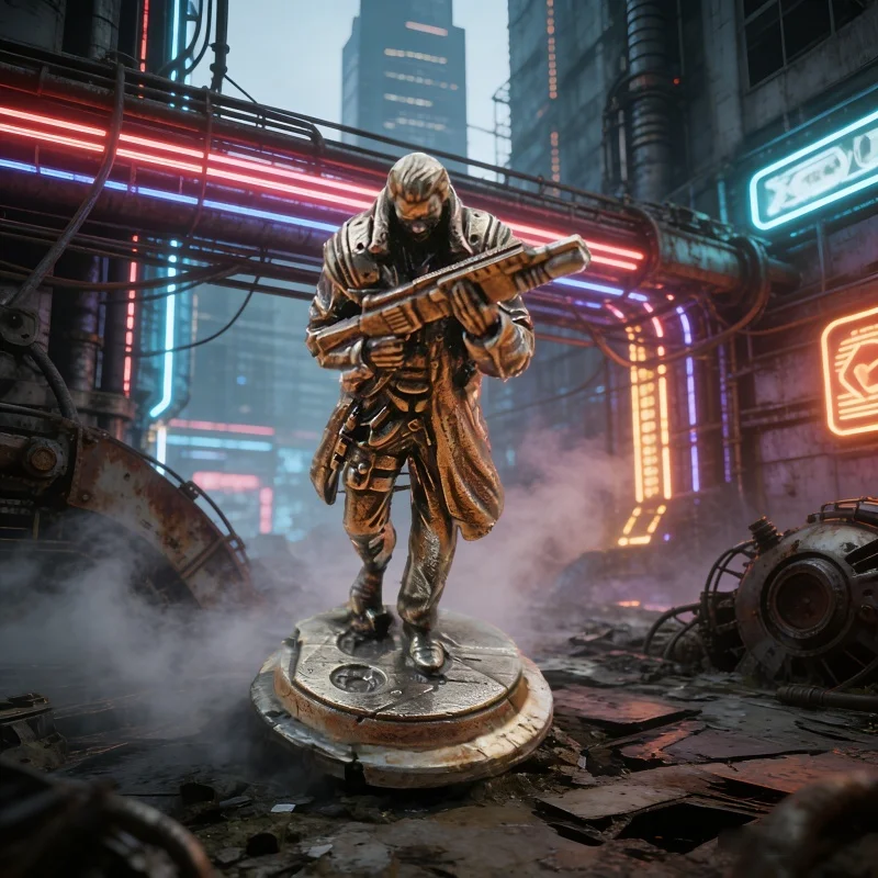 

Retro Punk Cyberpunk White Bronze Metal Soldier Model Desktop Ornament Futuristic Tech Decor Gift For Boys