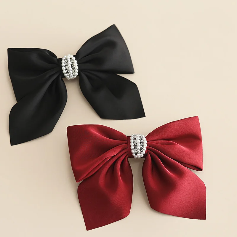 High Quality Elegant Bowknot Hair Clips With Pearl Rhinestone Center For Women Girls French Hair Barrette Accessoires